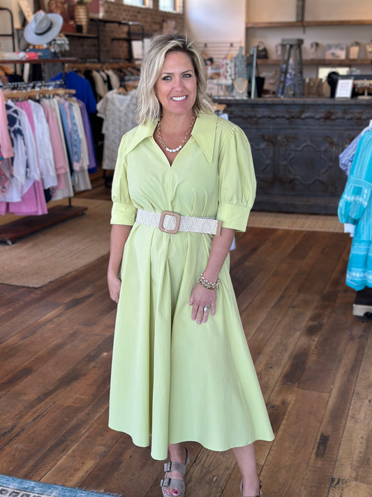 Point Collar Puff Slv Dress