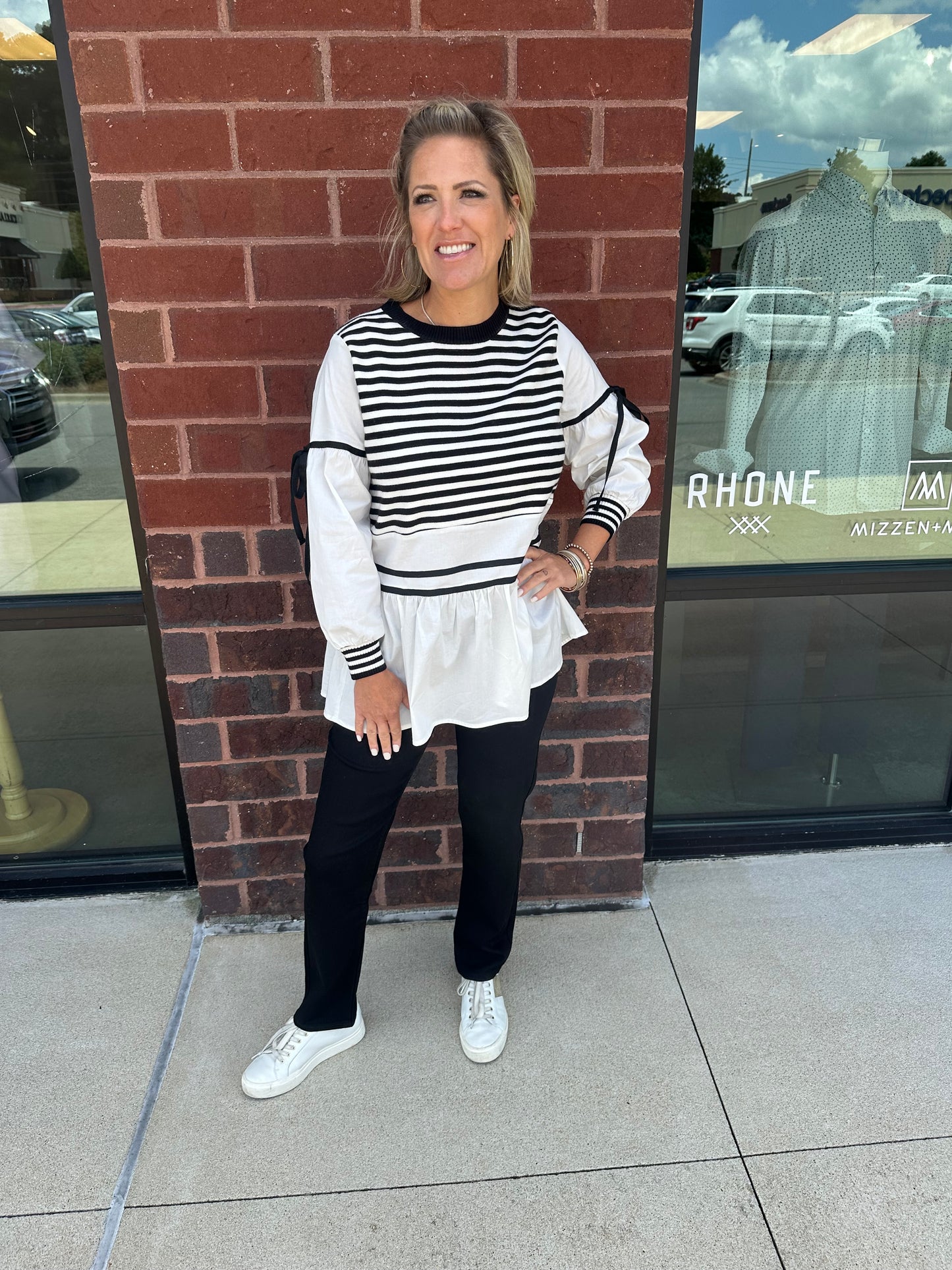Knit Stripe Poplin Top