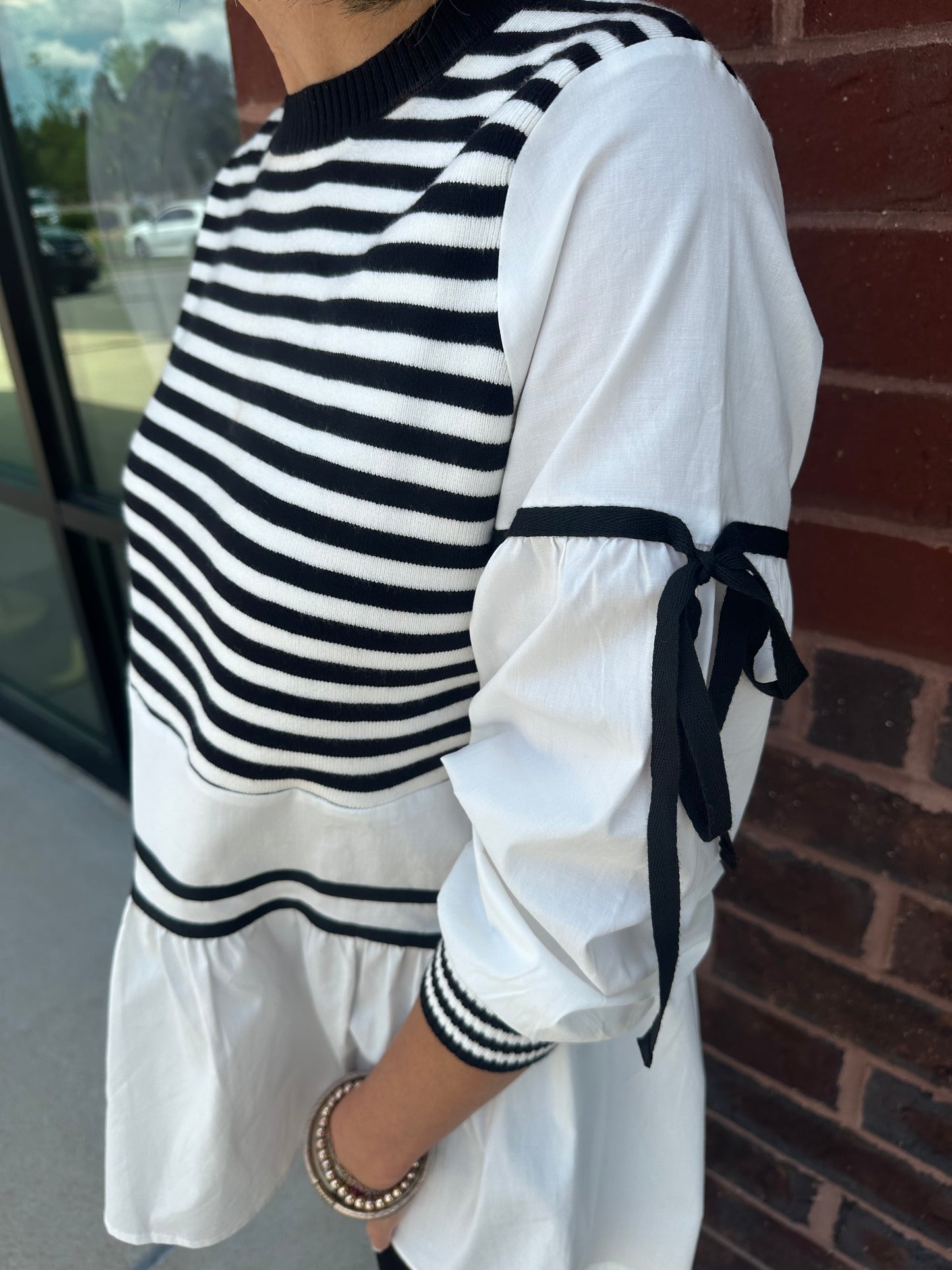 Knit Stripe Poplin Top
