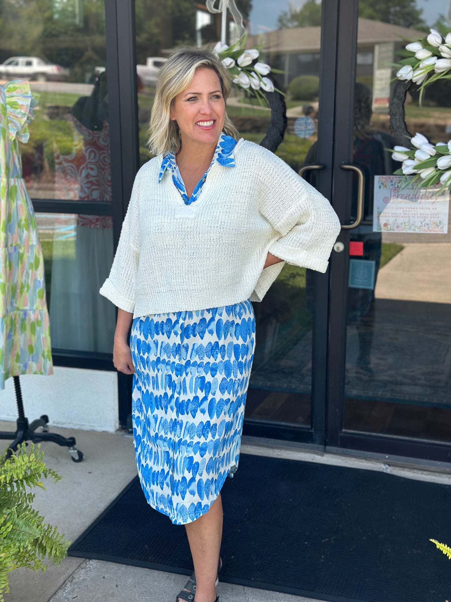 Textured 3/4 Slv Sweater