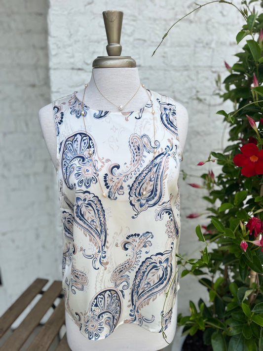 Slvless Print Keyhole Top