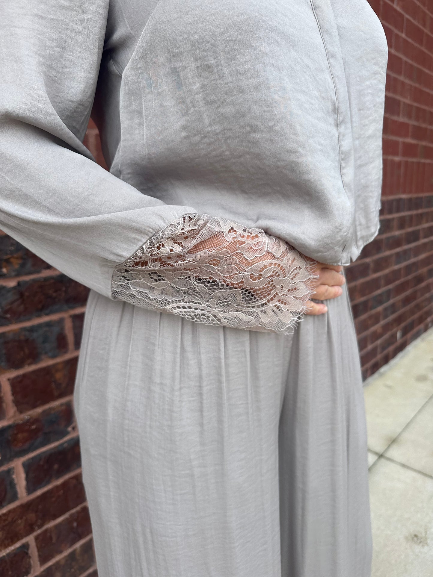 Long Sleeve Lace Satin Top
