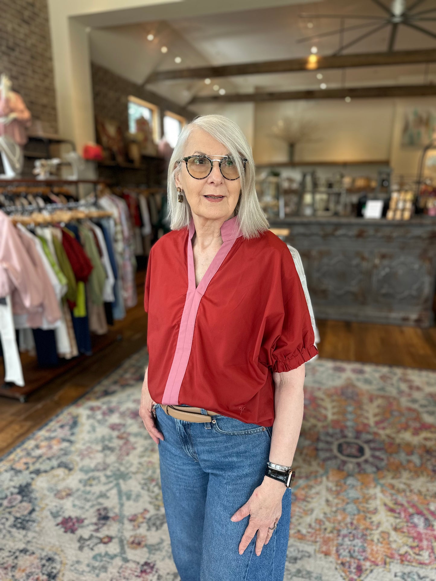 Short Sleeve V-Neck Blouse