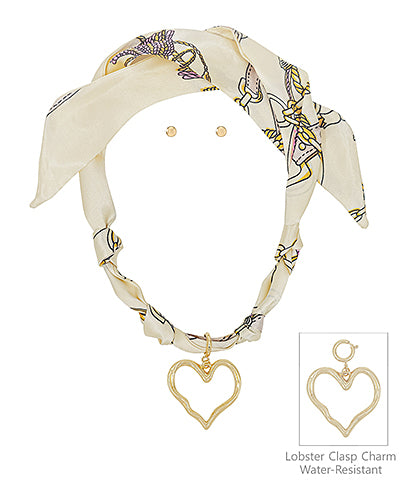 Heart Outline Charm Scarf Necklace