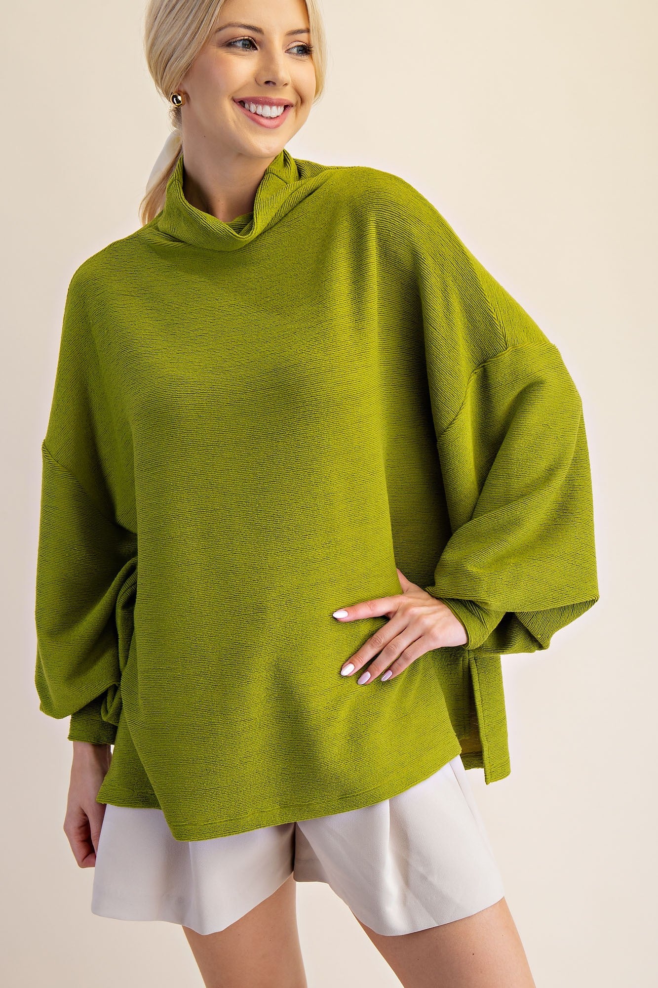 cozy rubbed mock neck pullover