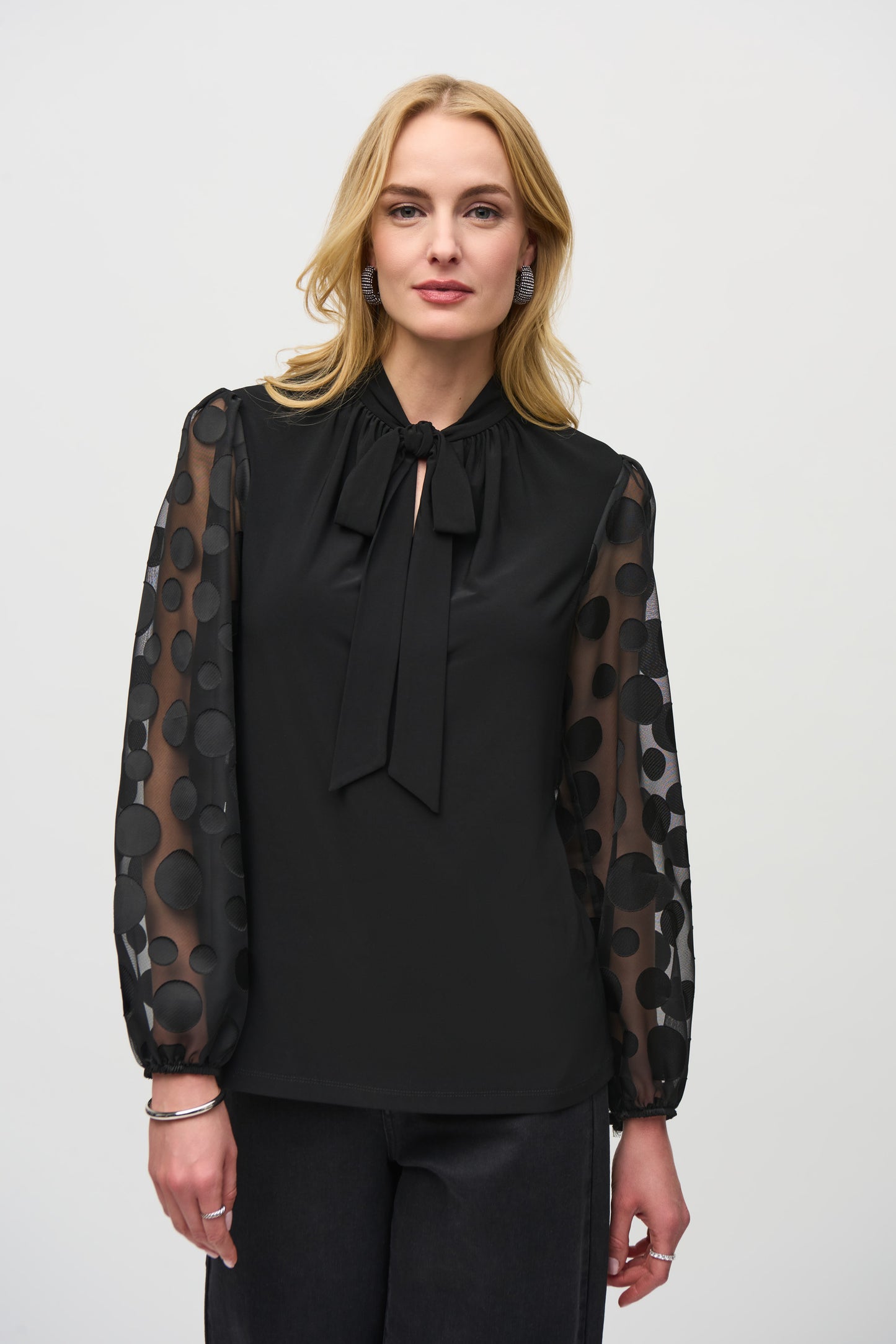 Silky Top W/ Dot Sleeves
