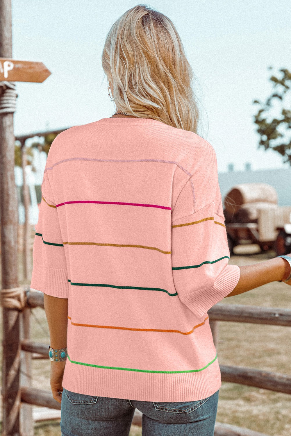Striped Half Sleeve Knit
