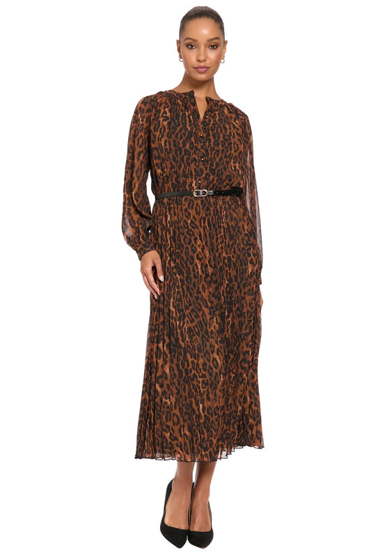 Leopard Print Belted Midi Dress