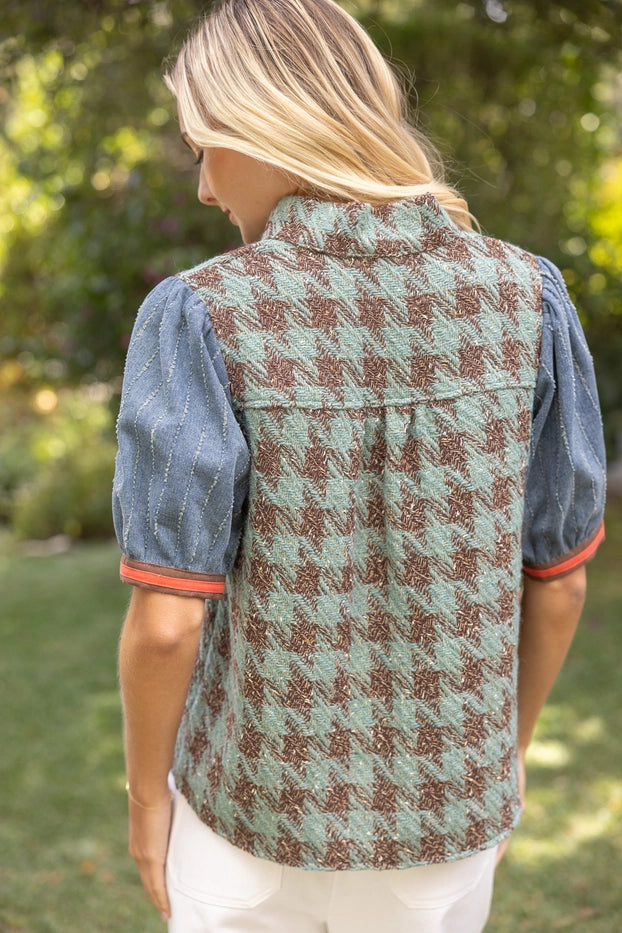 Denim Slv Houndstooth