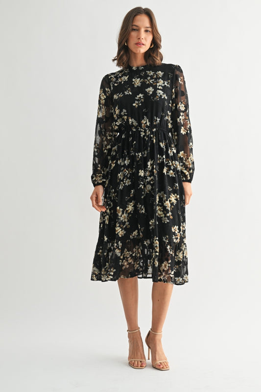 Flower Ruffle Midi Dress
