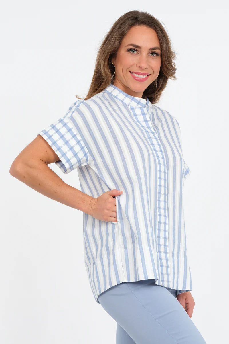 Cap Slv Stripe Pocket Top