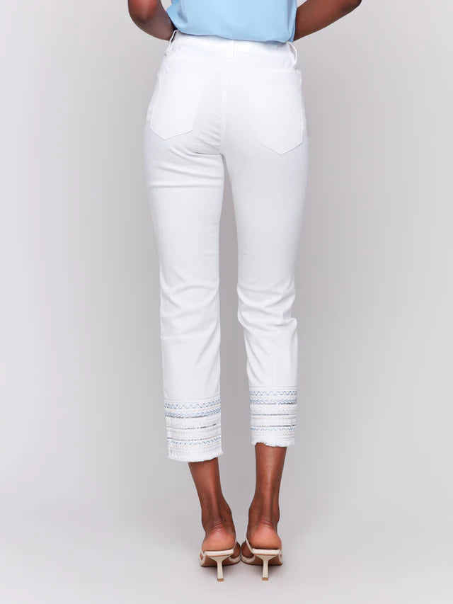 Embroidery trim fringe jeans