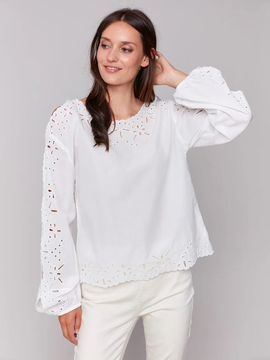 Crew Neck Eyelet Top