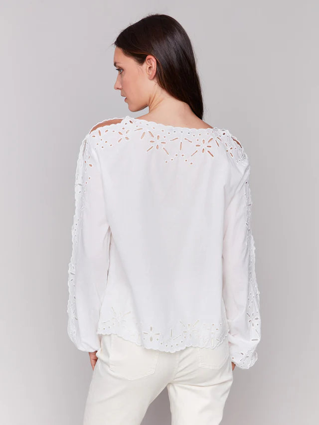 Crew Neck Eyelet Top