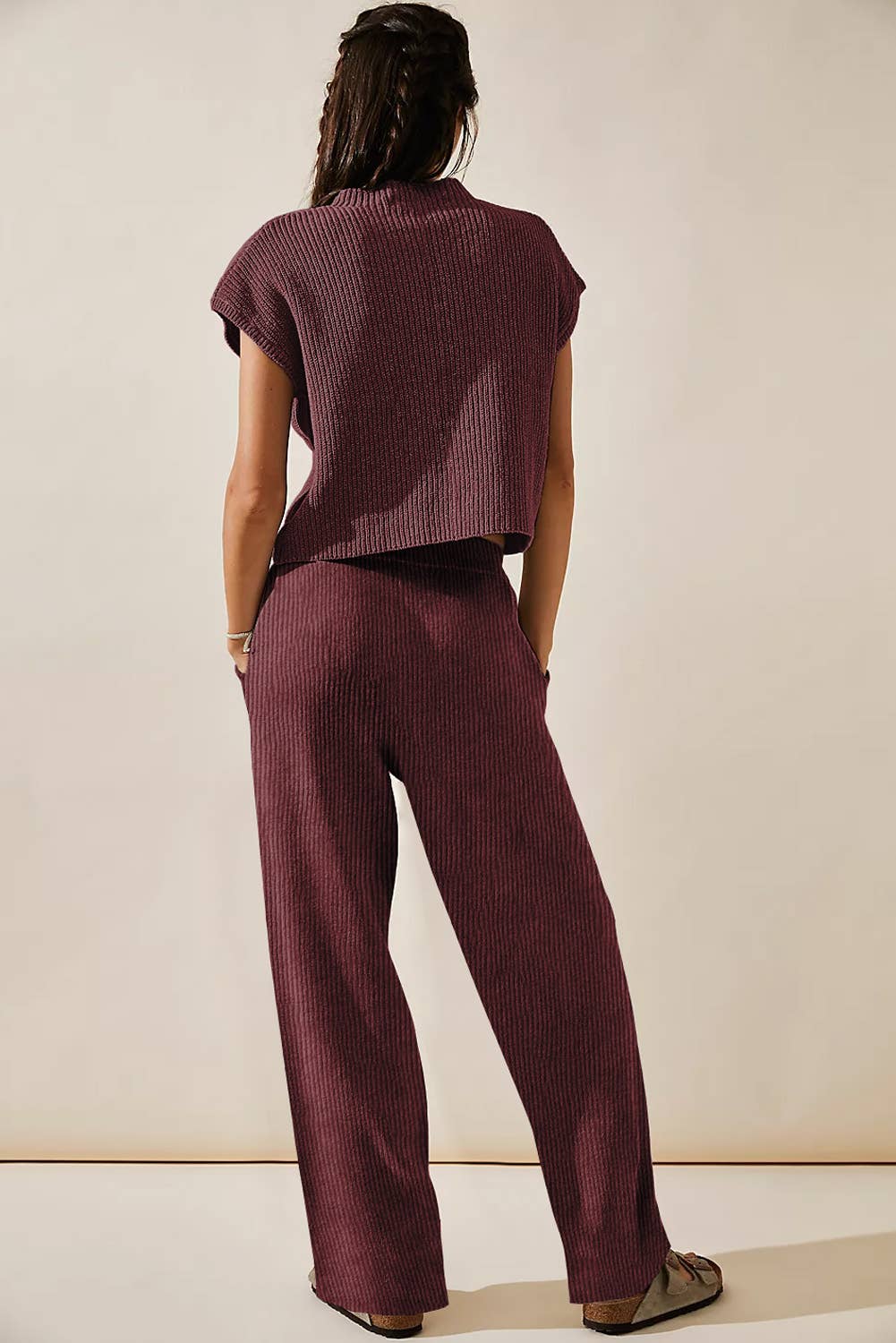 Ribbed Sweater and Pants Set: XL / Black