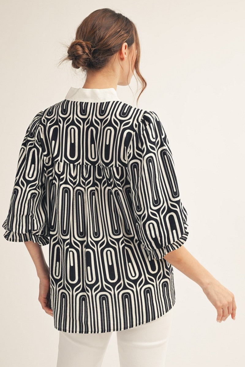 Geo Print Scallop Top
