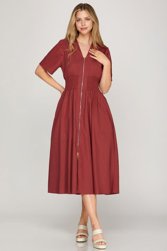 Smock Waist Zip Midi