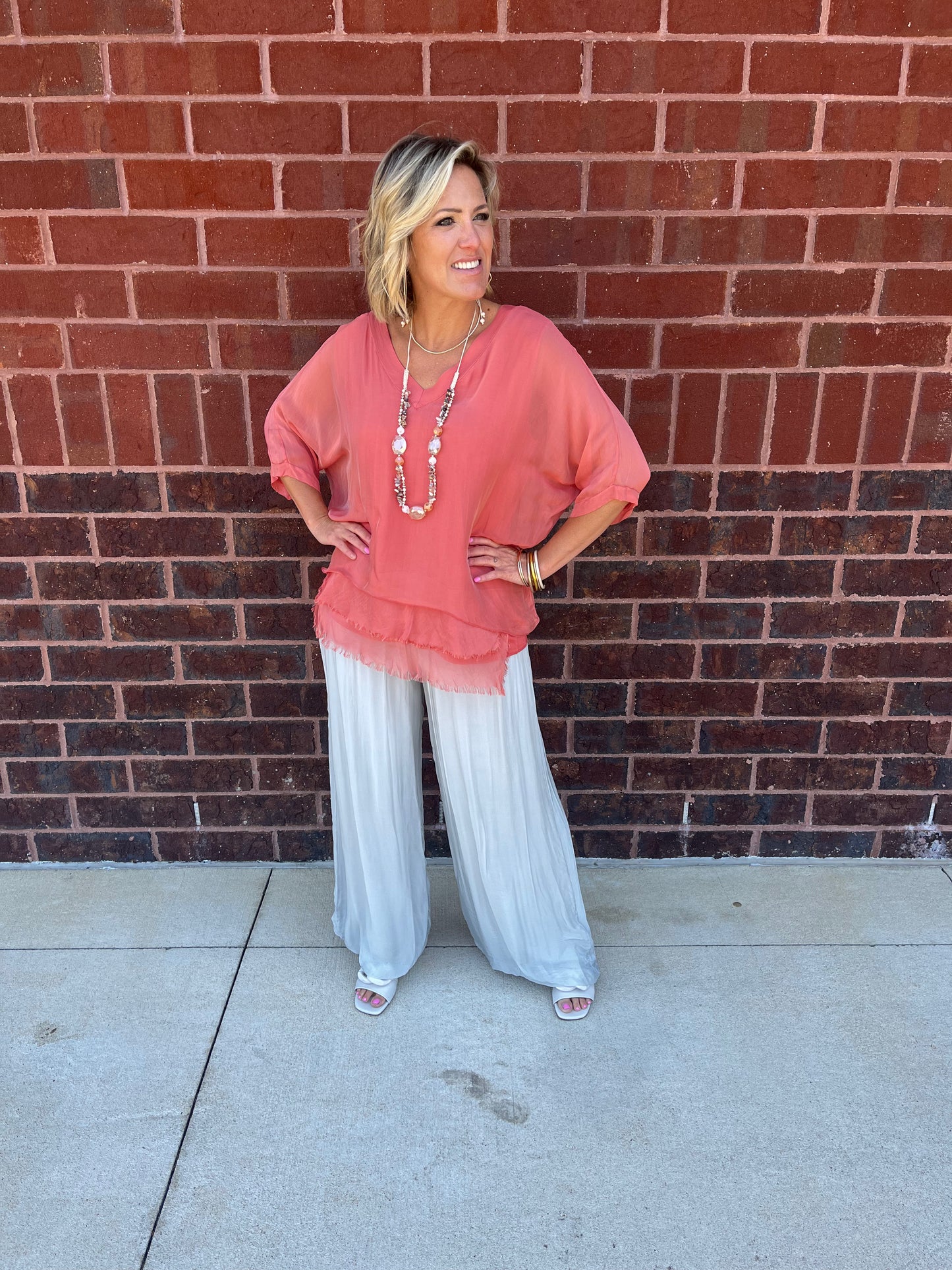 Raw Edge V Neck Silk