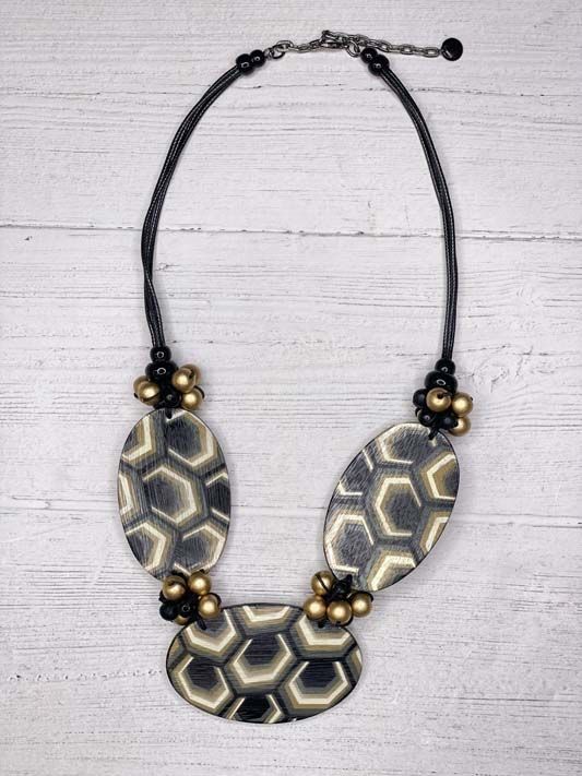 Blk/Gld 3 Oval Necklace