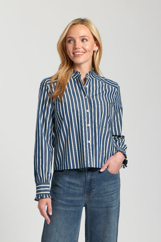 Crop Stripe Ruffle Shirt