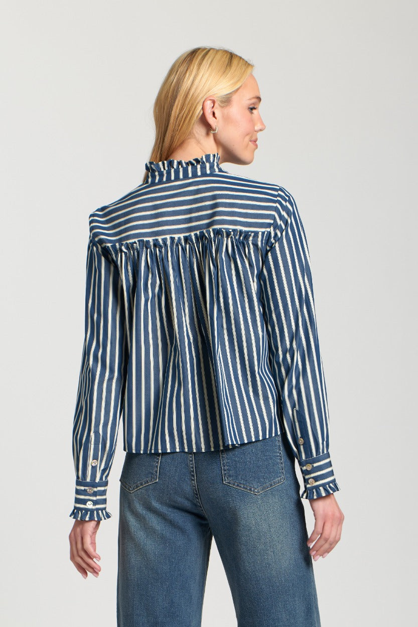 Crop Stripe Ruffle Shirt