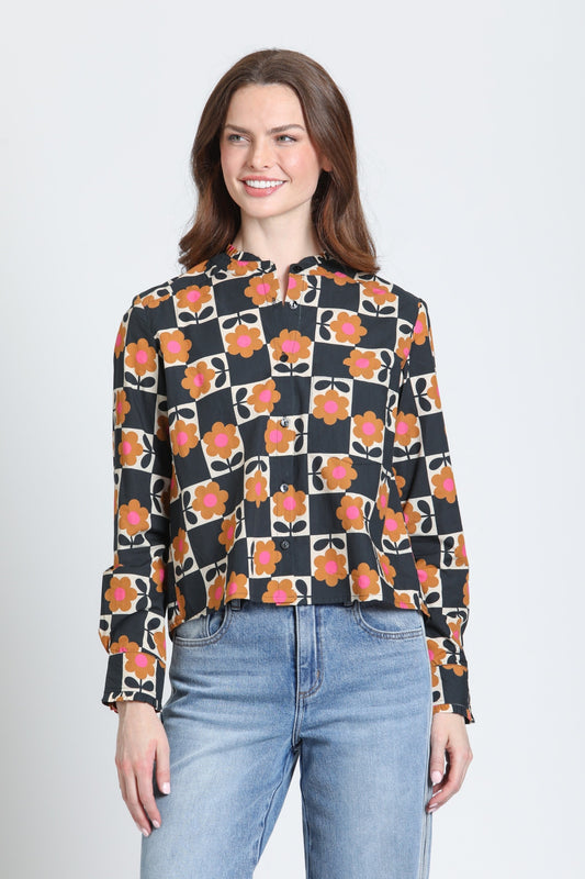 Cropped Button blouse ruffle detail