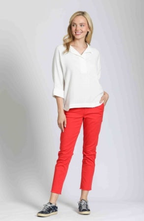 Crinkled Pullover W/High-Low Hem