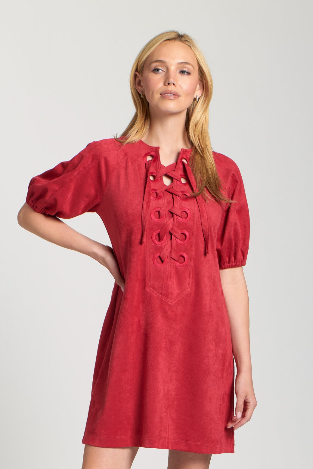 Vegan suede tie front dress