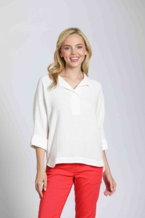 Crinkled Pullover W/High-Low Hem