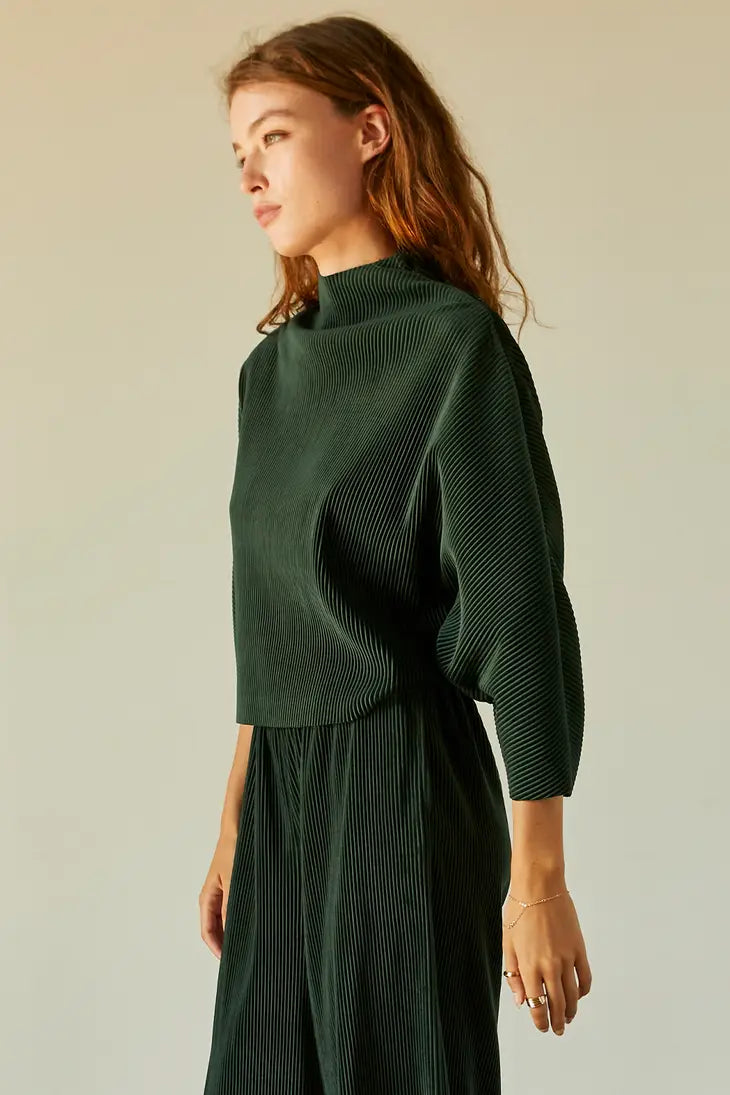Alice Mock Neck Pleated Velvet Top