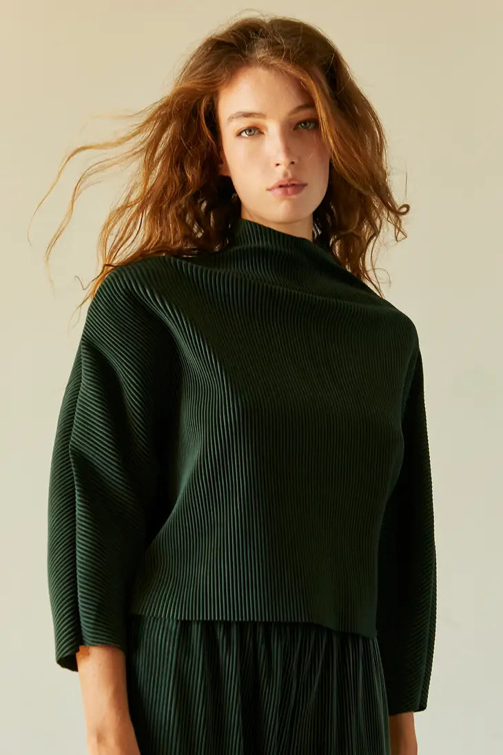 Alice Mock Neck Pleated Velvet Top
