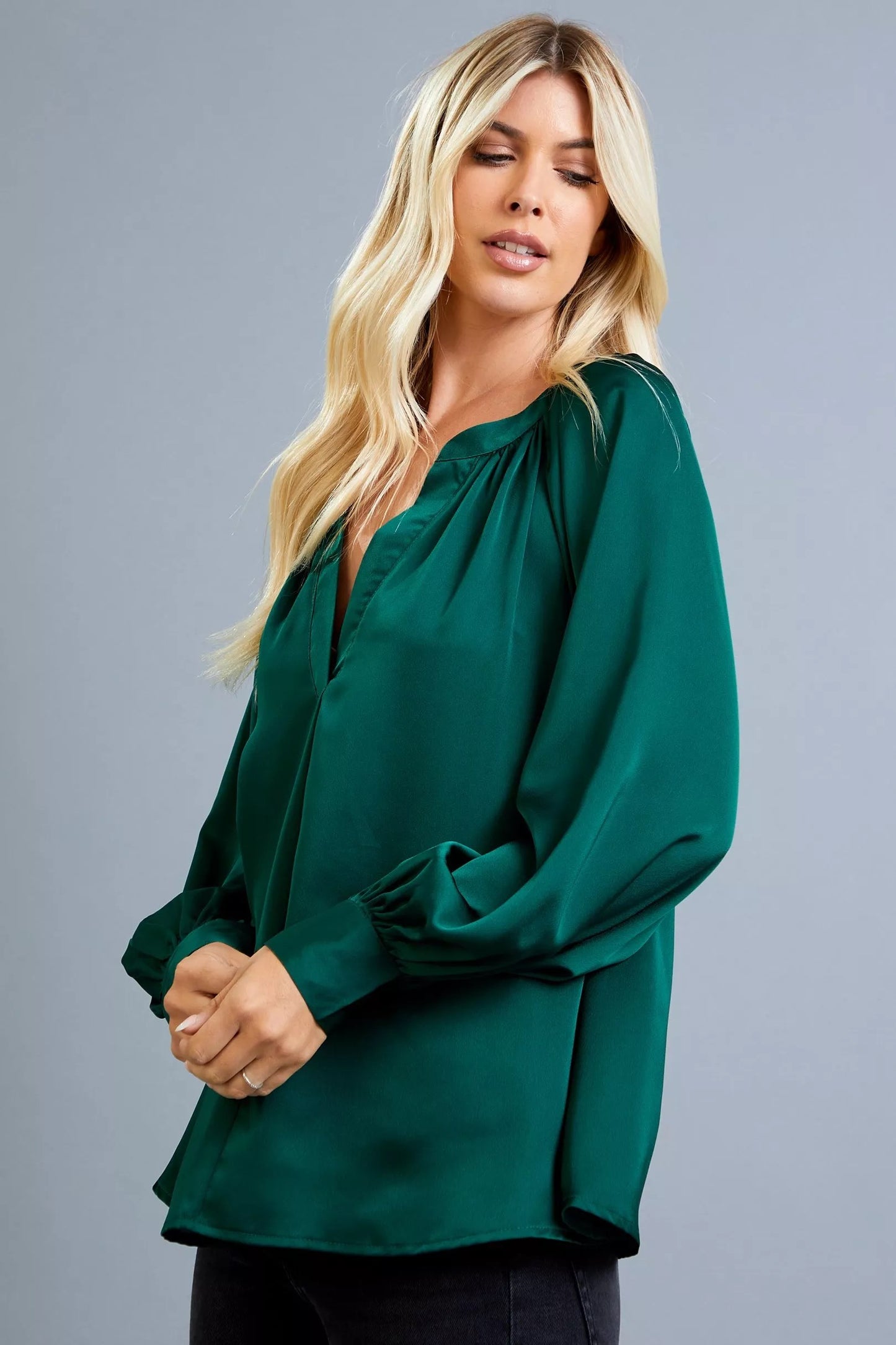 V-Neck Shirred Blouse