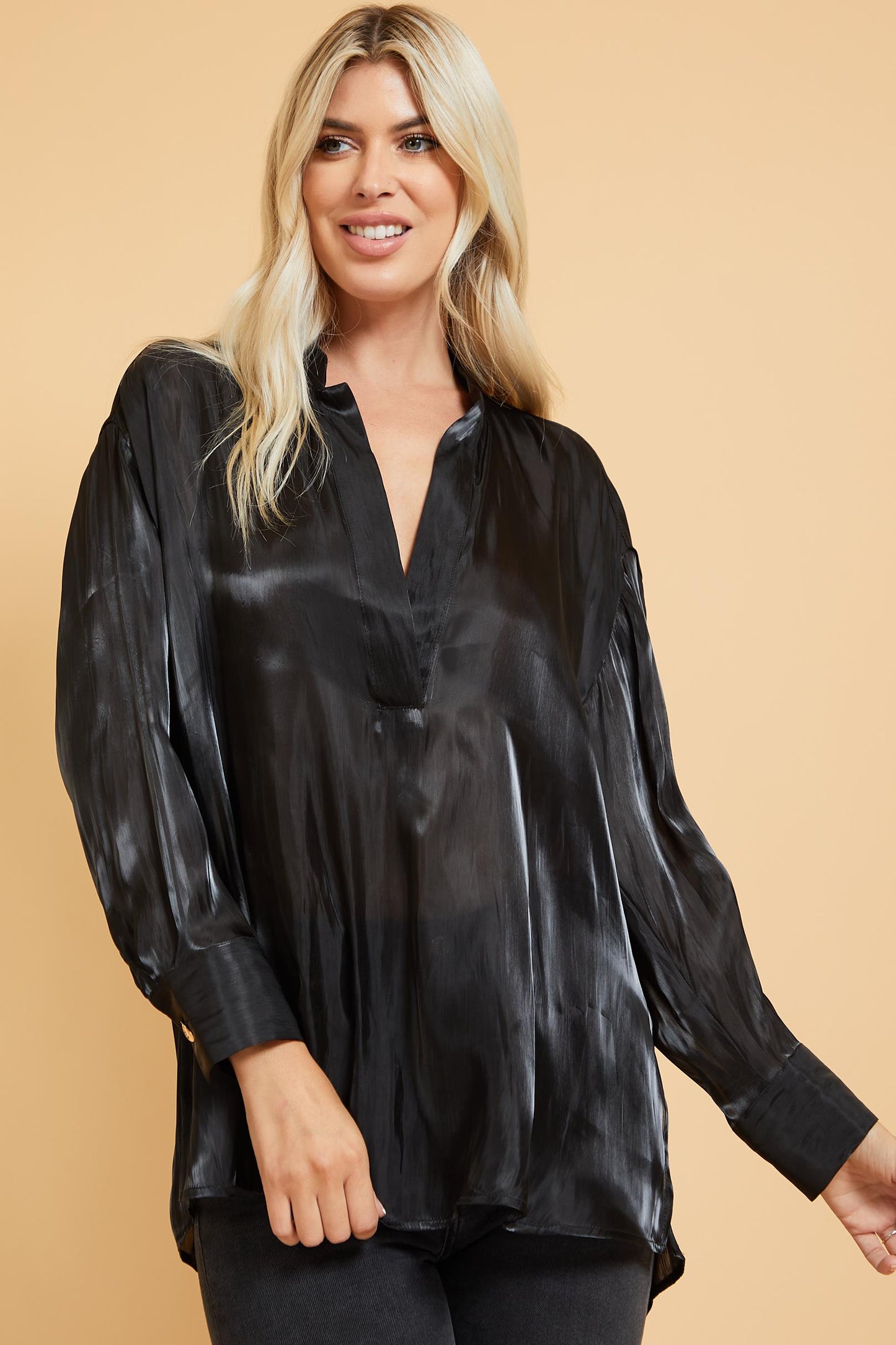 Split Neck Shimmer Blouse