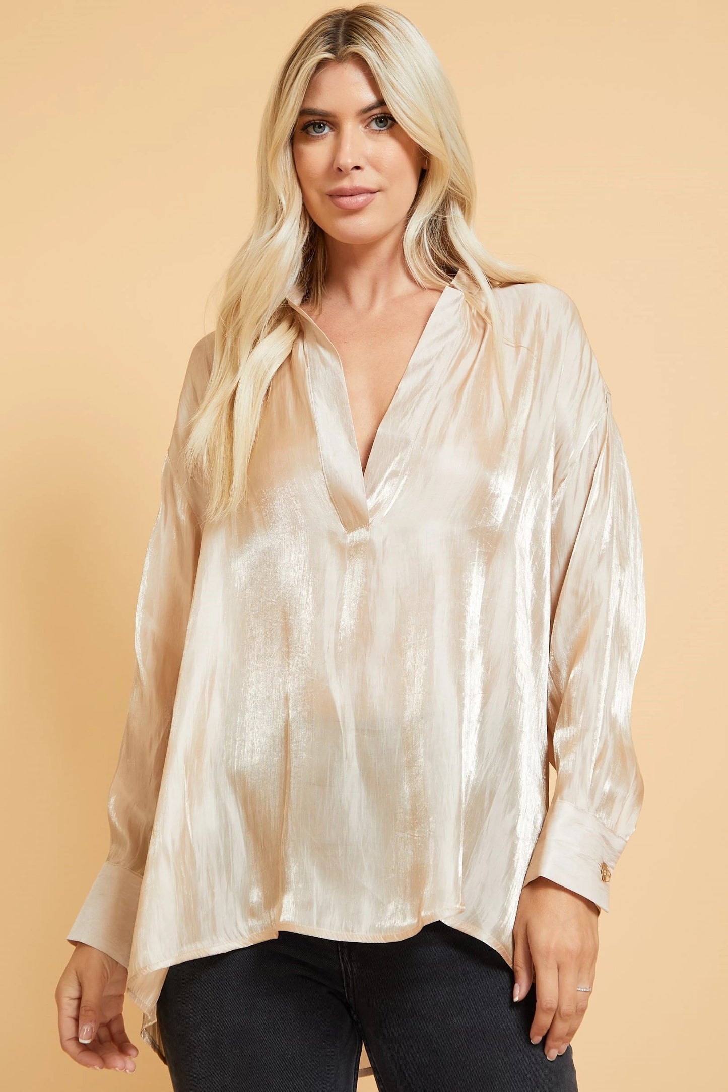Split Neck Shimmer Blouse