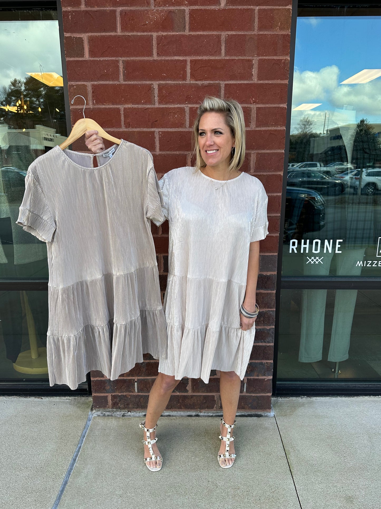 Metallic Pleat Dress