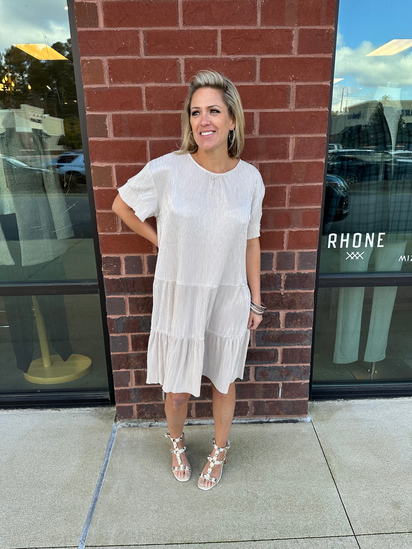 Metallic Pleat Dress