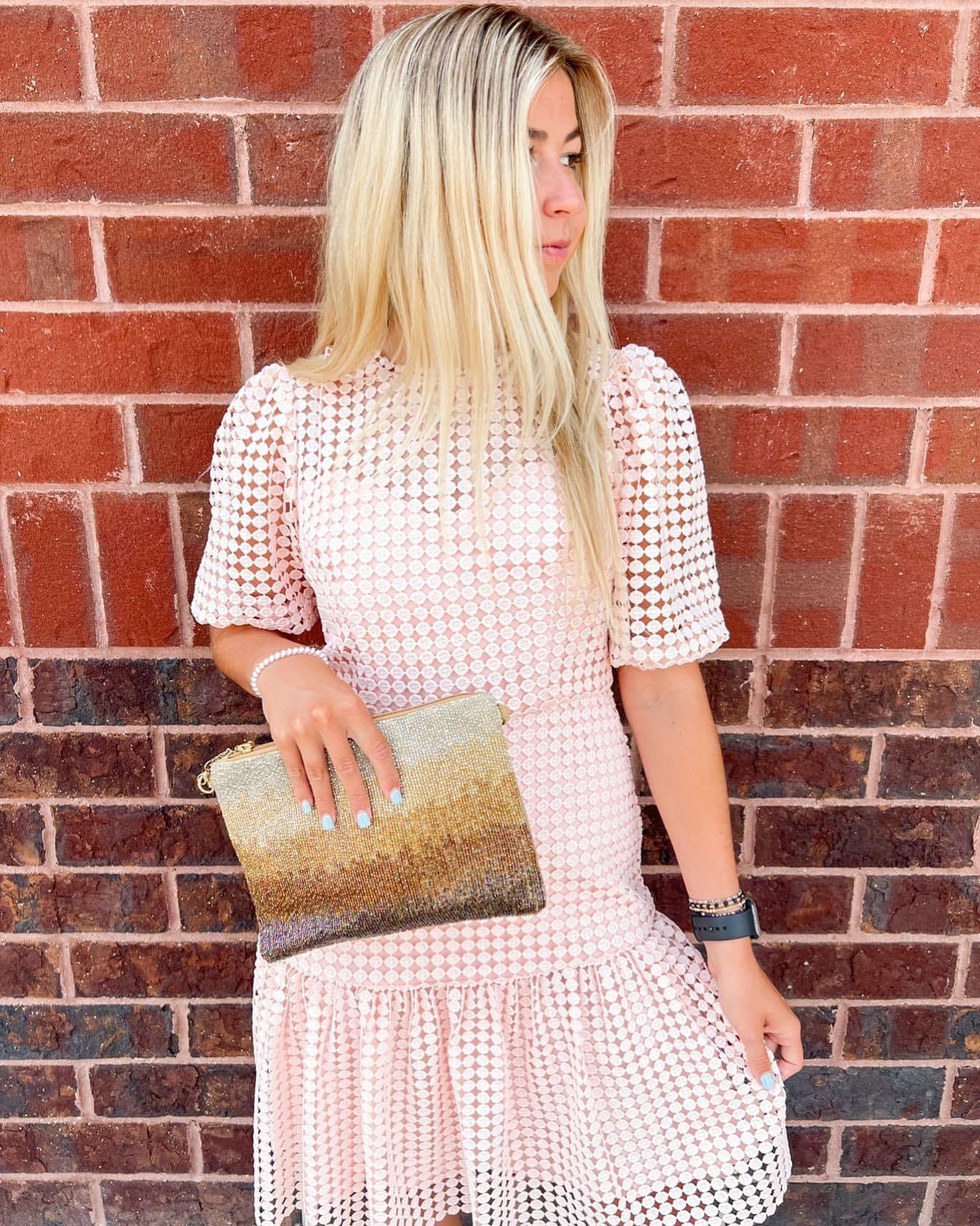 Crochet Mini Dress w/ Puff Sleeve