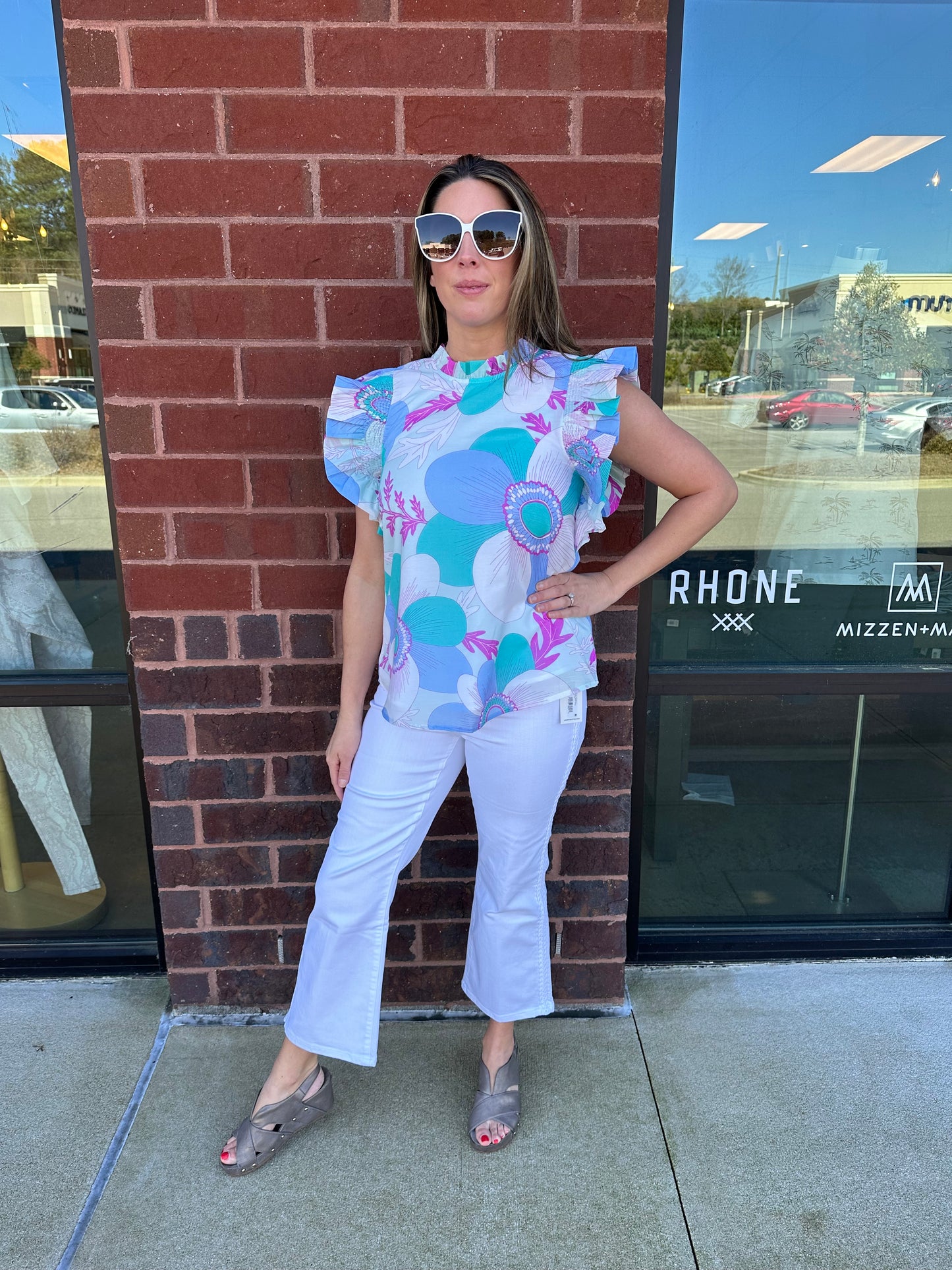 Ruffle Sleeve Flower Top