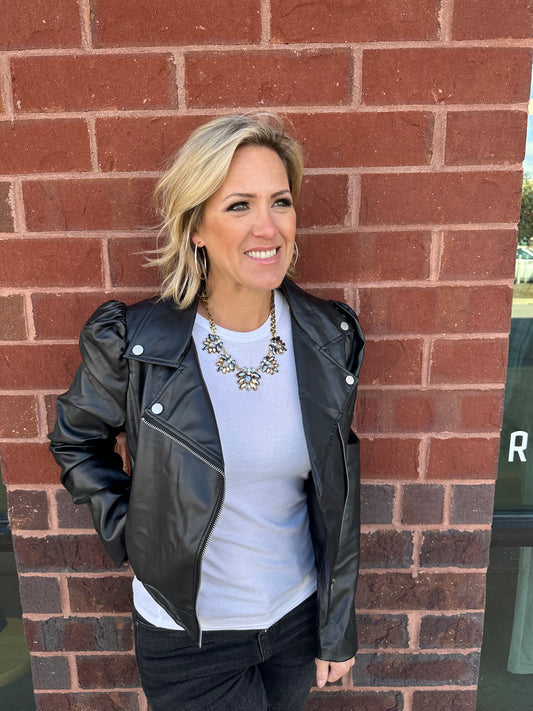 Puff Sleeve Leather Jacket