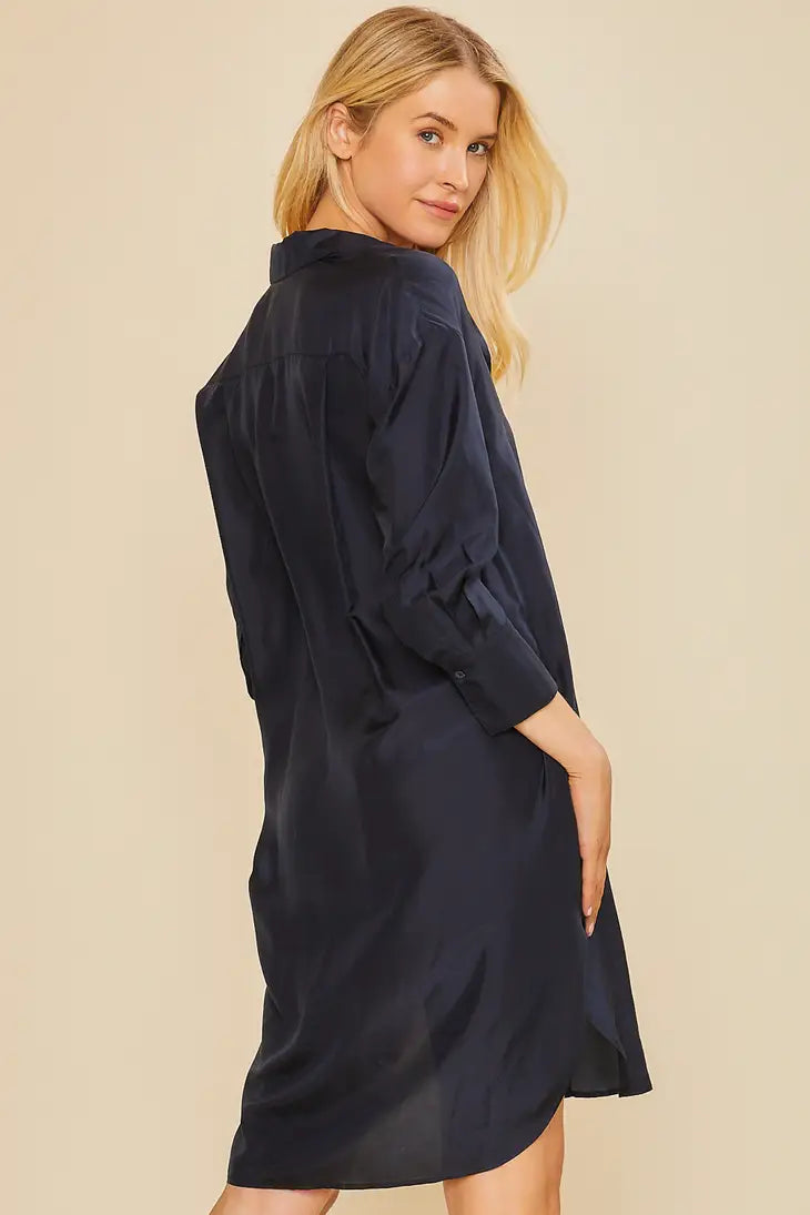 Satin Button Hi-Lo Shirt Dress