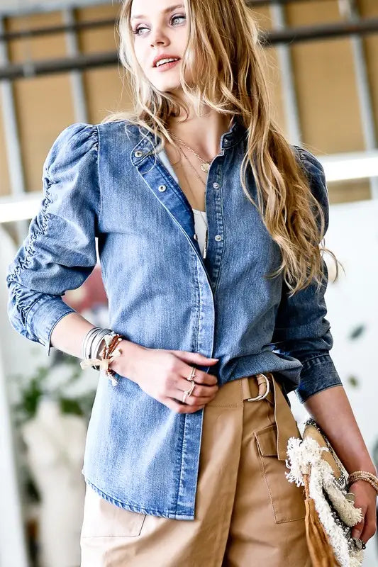 Button Down Denim Blouse