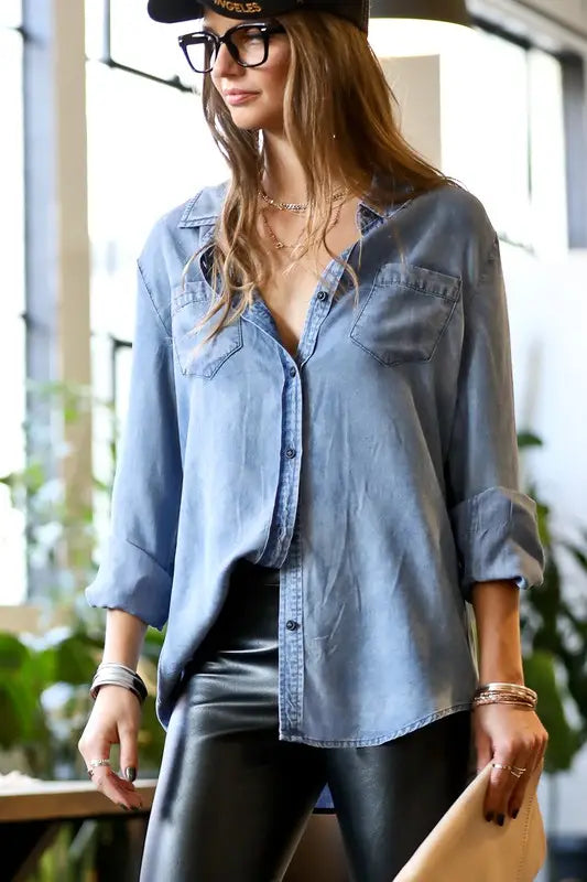 Double Pocket Button Denim Shirt