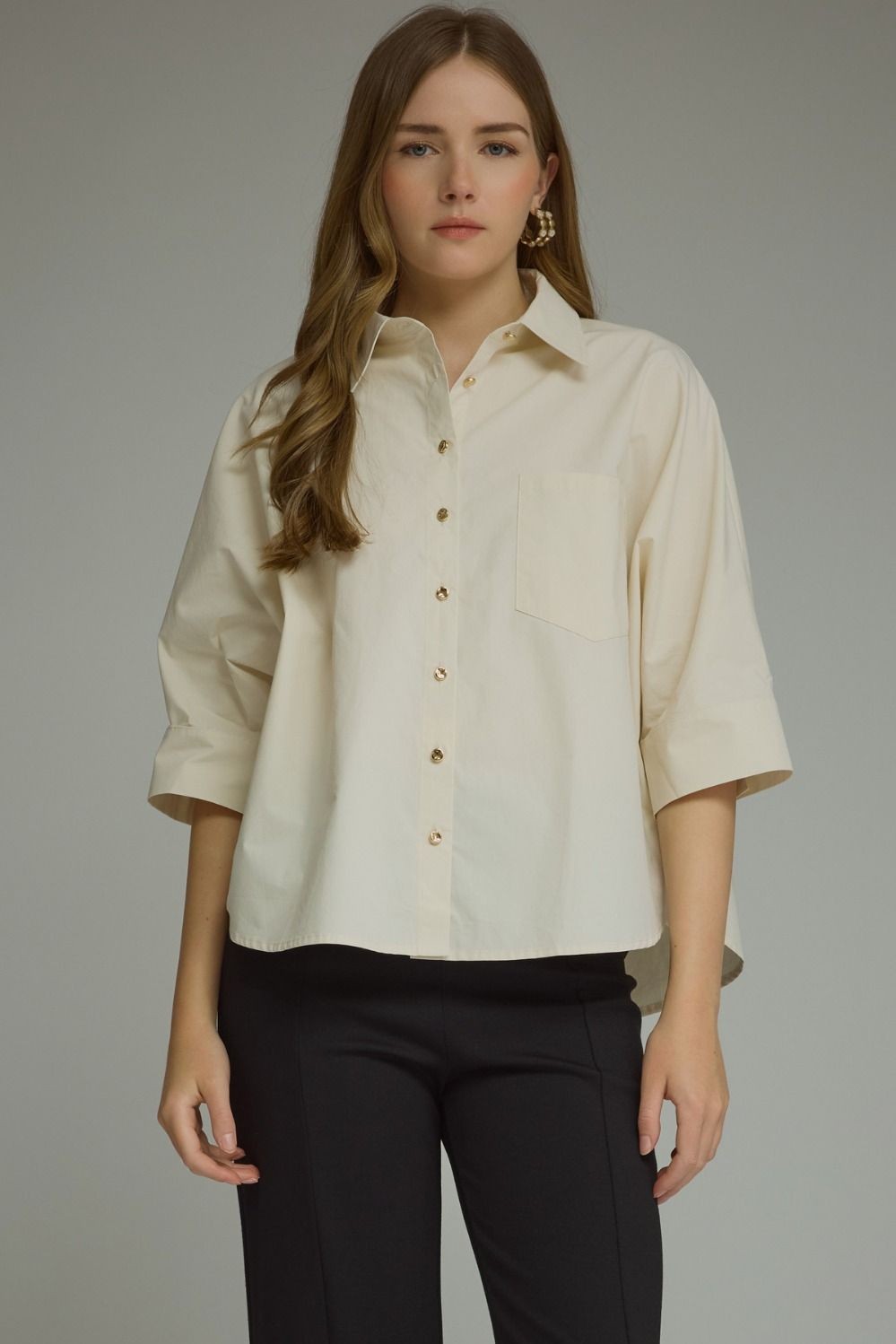 Button 3/4 Slv Top
