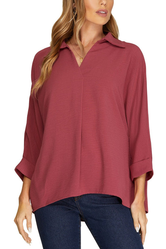 3/4 Sleeve Collared Top