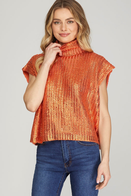 Foil Slvless Turtleneck