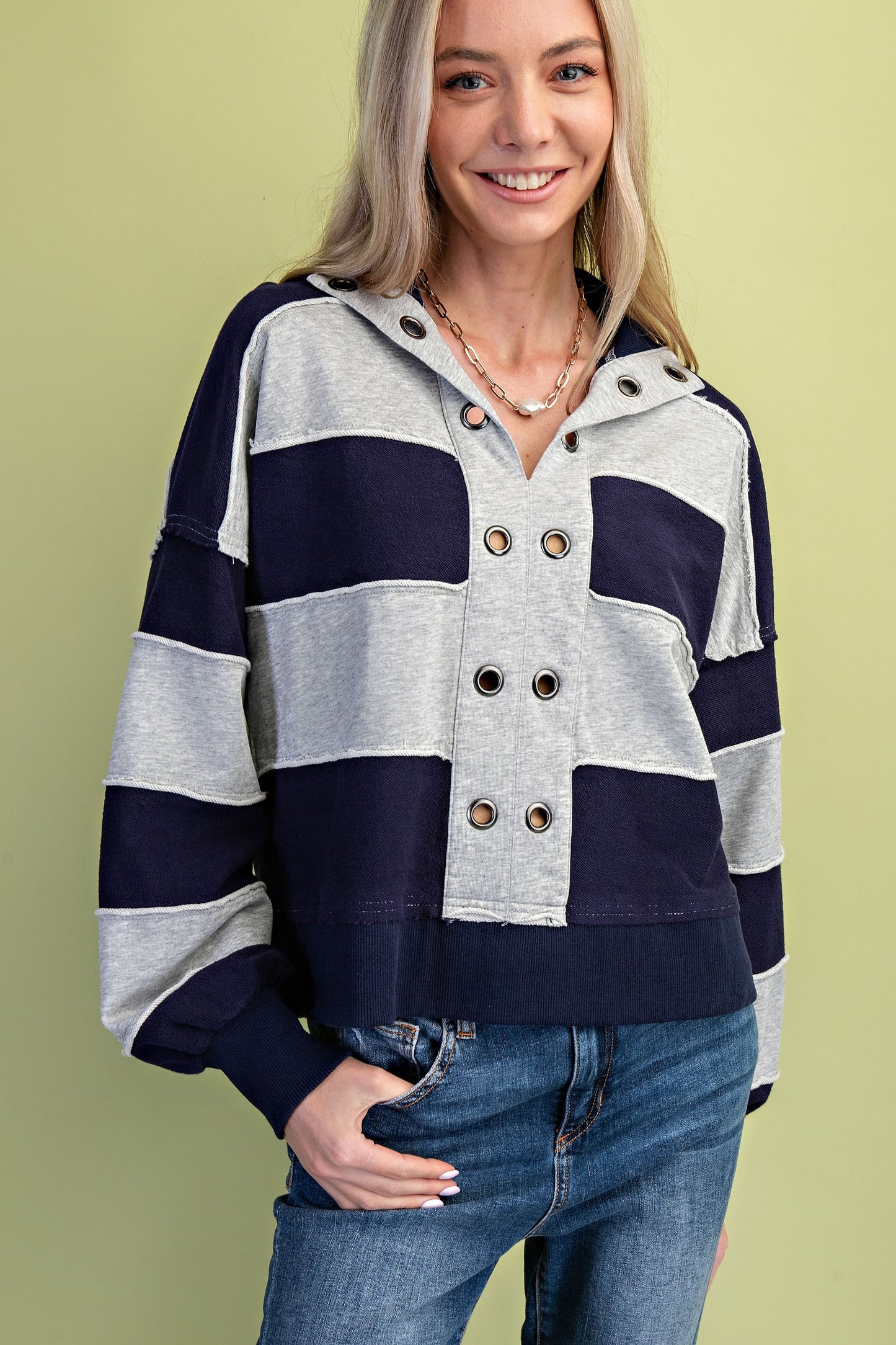 Navy grommet sweatshirt