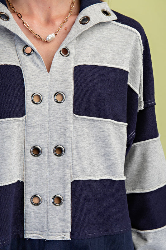 Navy grommet sweatshirt