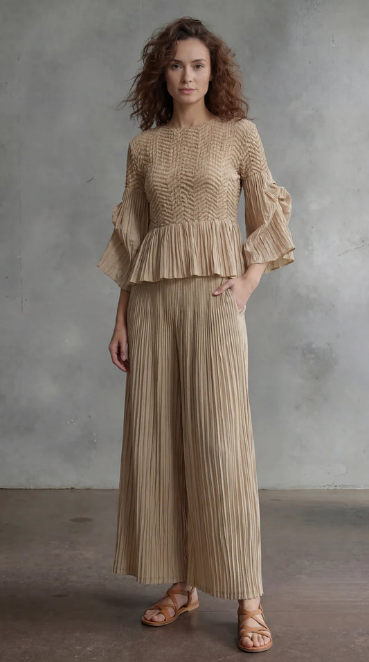 Pleated Blouse/Pants Set ONESIZE