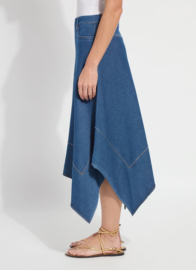 Assymetrical Hem pull on denim skirt