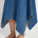 Assymetrical Hem pull on denim skirt
